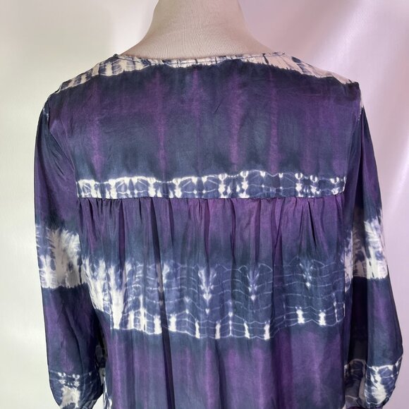 Calypso St. Barth for Target Size M Silk Tie Dye Blouse Lace 3/4 Sleeves Boho - Picture 9 of 13